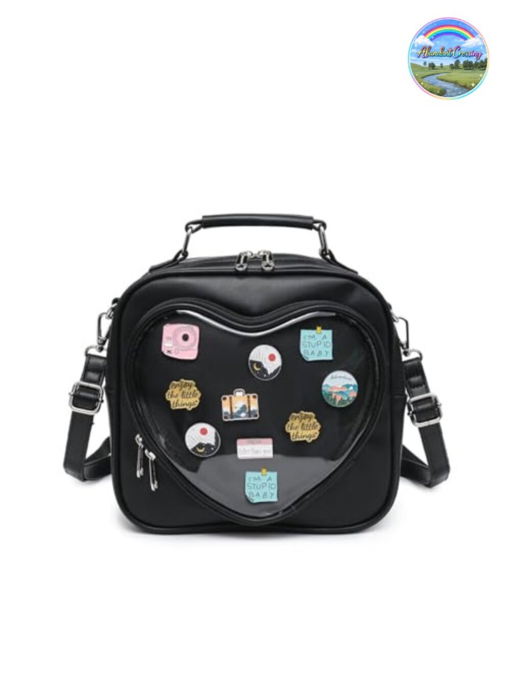 Kawaii Ita Crossbody Bag PU Leather Heart Pin Display Anime Purse